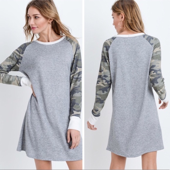 Dresses & Skirts - Make Offer 🌷Gray Camouflage Contrast Sleeve Dress